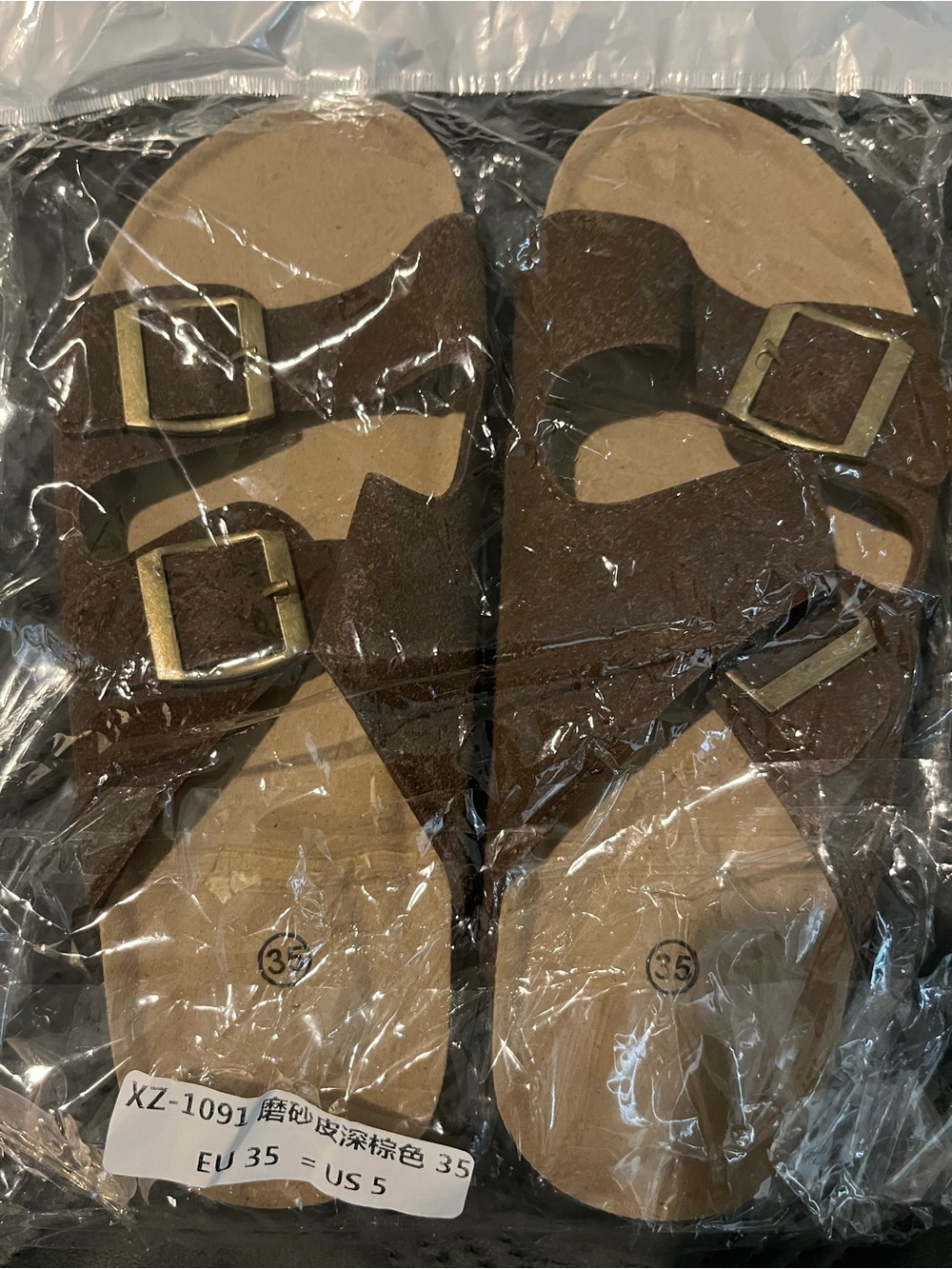 Women's Brown Double-Buckle Suede Sandals